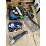 AN ASSORTMENT OF TOOLS TO INCLUDE BRACKETS AND A POWER CRAFT ANGLE GRINDER