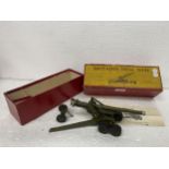 A BRITAINS DIECAST 155 MM GUN WITH ORIGINAL BOX, ACCESSORIES AND INSTRUCTION SHEET