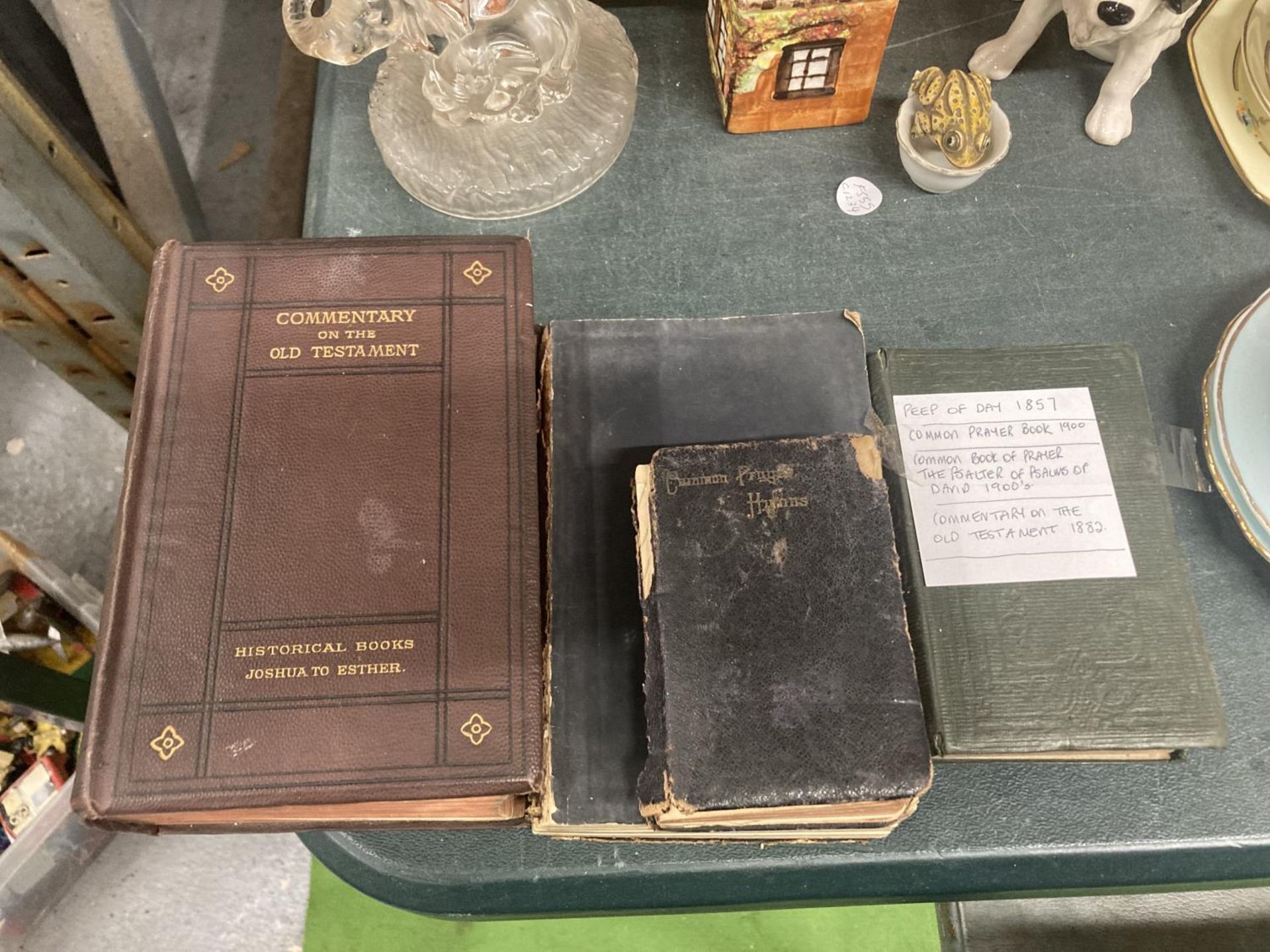 FOUR VINTAGE RELIGIOUS BOOKS TO INCLUDE - PEEP OF DAY 1857, COMMON BOOK OF PRAYER 1900, COMMON