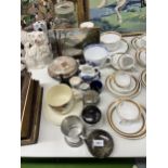 A QUANTITY OF ITEMS TO INCLUDE A LARGE MINTON CUP, ART DECO STYLE LARGE CUP AND SAUCER, LIDDED POTS,