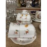 SIX ROYAL CROWN DERBY CUPS AND SAUCERS WITH A FLORAL PATTERN