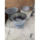 THREE VINTAGE GALVANISED BUCKETS