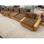 A 1970'S UPHOLSTERED DEMOUNTABLE OAK THREE PIECE SUITE