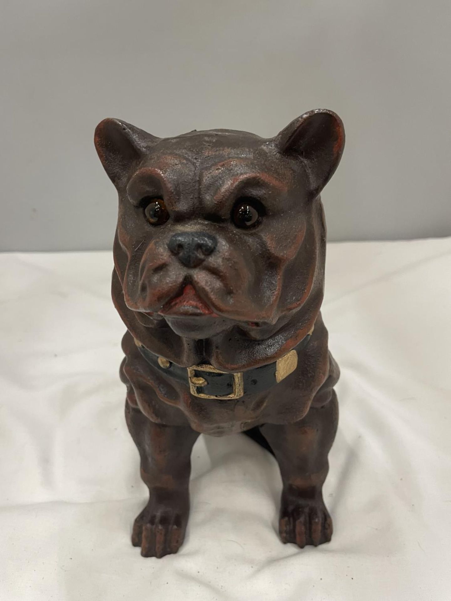 A CAST FIGURE OF A BULLDOG WITH GLASS EYES - Image 5 of 5