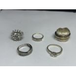 FIVE MARKED SILVER RINGS