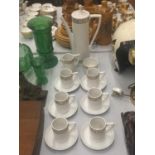 A PORTMEIRION COFFEE SET 'GREEK KEY' TO INCLUDE COFFEE POT, CREAM JUG AND SIX CUPS AND SAUCERS