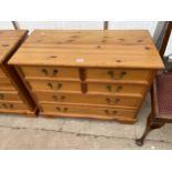 A MODERN PINE CHEST OF FOUR SHORT AND TWO LONG DRAWERS 36" WIDE