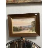 EDWARDIAN FRAMED OIL ON CANVAS - STREET SCENE APPROX 44CM X 60CM