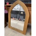 A MODERN PINE GOTHIC EFFECT WALL MIRROR, 39X27"