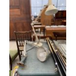 A RETRO CREAM ANGLE POISE DESK LAMP AND A FURTHER ANGLE POISE LAMP WITH WORK BENCH BASE