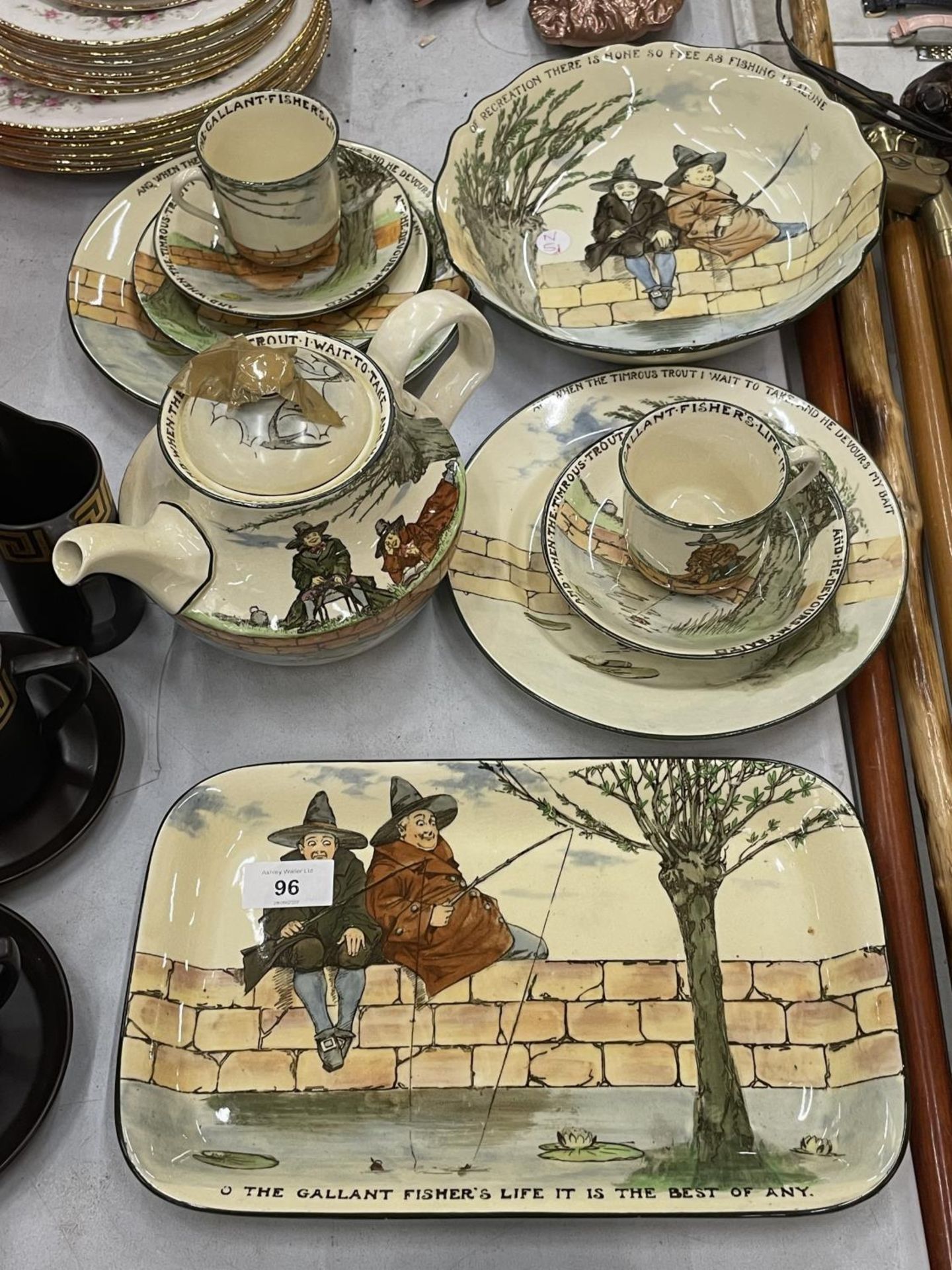 A QUANTITY OF ROYAL DOULTON 'THE GALLANT FISHERS' SERIES WARE TO INCLUDE PLATES, BOWLS, TEAPOT, CUPS