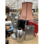 THREE ASSORTED VASES AND A TABLE LAMP