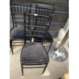 THREE BLACK PAINTED METALWARE EDWARDIAN STYLE CHAIRS