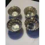 FOUR HALLMARKED SHEFFIELD SILVER SALTS TWO WITH GLASS LINERS GROSS WEIGHT WITHOUT LINERS 67.7 GRAMS