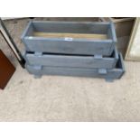 THREE GRADUATED WOODEN TROUGH PLANTERS