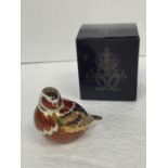 A BOXED ROYAL CROWN DERBY CHAFFINCH WITH A GOLD COLOURED STOPPER