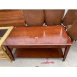 A MODERN CHERRYWOOD TWO TIER COFFEE TABLE WITH PULL OUT SLIDES 39" X 21.5"