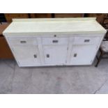 A MID 20TH CENTURY 'PAUL METAL CRAFT' ALUMINIUM KITCHEN SIDEBOARD ENCLOSING THREE DRAWERS AND