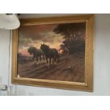 A VERY LARGE IMPRESSIVE VICTORIAN OIL ON CANVAS - PLOUGHING SCENE - SIGNED WILL COX APPROX 153CM X