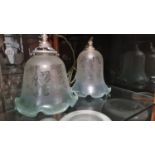 PAIR OF EDWARDIAN ETCHED GLASS PENDANT LIGHTS - RE WIRED