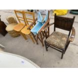 AN ERCOL ELBOW CHAIR, DIRECTORY CHAIR, TWO KITCHEN CHAIRS AND BEDROOM CHAIR