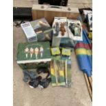 AN ASSORTMENT OF GARDEN ITEMS TO INCLUDE GNOMES, WATER FEATURES AND PLASTIC ANIMAL FIGURES ETC