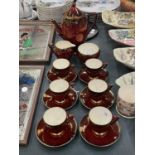 A CARLTON WARE ROUGE ROYALE COFFEE SET TO INCLUDE COFFEE SET, SUGAR BOWL, CREAM JUG, CUPS AND