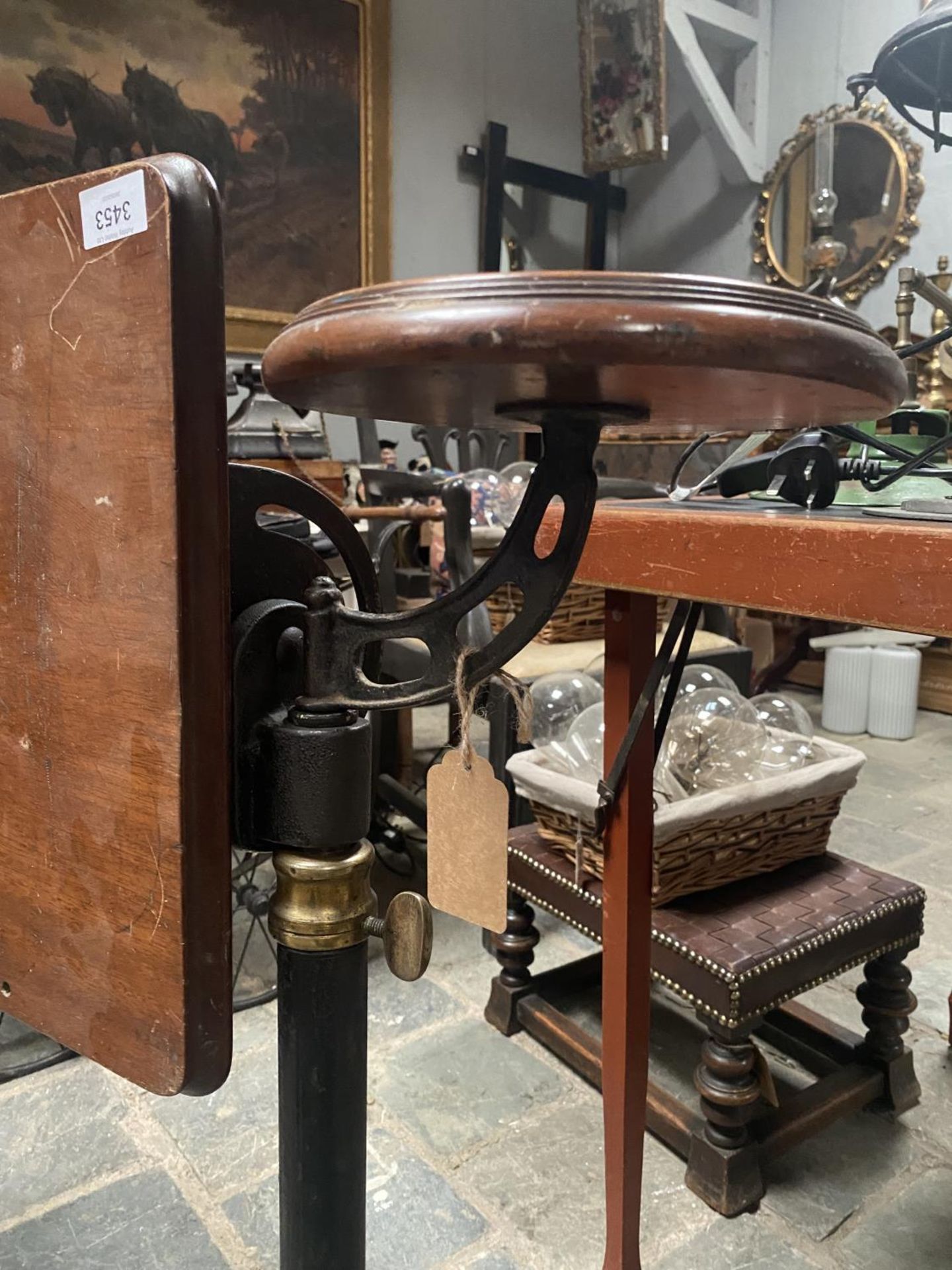 GOOD LATE VICTORIAN ADJUSTABLE READING STAND ON CASTORS - Image 2 of 4