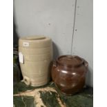 APPROX 6 STONEWARE POTS INC SALT GALZED CROCKS / BARRELL ETC