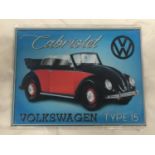 A VOLKSWAGON CABRIOLET METAL SIGN 24.5CM X 19.5CM