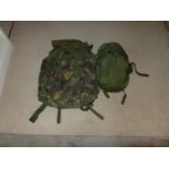 A BRITISH ARMY BERGEN BACKPACK AND A COMPRESSION BAG