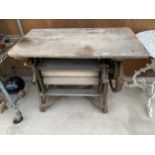 A VINTAGE WOODEN AND CAST IRON MANGLE