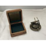 A BOXED BRASS SUNDIAL AND COMPASS BY STEWARD OF LONDON