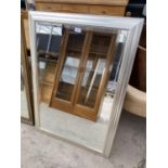 A MODERN SILVER COLOURED BEVEL EDGE WALL MIRROR, 41X29"