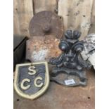 CAST IRON DOOR STOP + 3 SIGNS