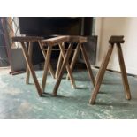 2 PAIRS OF EARLY TRIPOD LEGGED TRESTLE STANDS APPROX 68CM HIGH