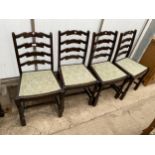 A SET OF FOUR MODERN LADDERBACK DINING CHAIRS