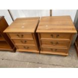 A PAIR OF MODERN PINE BEDSIDE CHAIRS OF THREE DRAWERS 19" WIDE