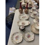 A QUANTITY OF CHINA ITEMS TO INCLUDE A PAIR OF LIMOGES VASES, PIN TRAYS, TRINKET BOX, ETC