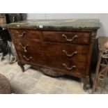FRENCH GREEN MARBLE TOPPED CHEST OF DRAWERS - REPAIR TO MARBLE APPROX 116CM X 48CM - 86CM HIGH