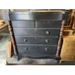 VICTORIAN 2 SECTION PAINTED PINE CHEST OF DRAWERS. APPROX 125CM X 56CM - 138CM HIGH