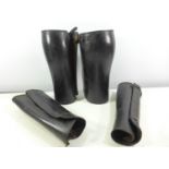 TWO PAIRS OF BLACK LEATHER CALF GUARDS, ONE SIZE 15.5