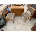 A RETRO DROP-LEAF KITCHEN TABLE AND TWO CHAIRS
