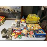 THREE NODDY SWEET TINS AND FOUR M&M FIGURES, THREE NODDY FIGURES AND A FOAM CAR AND A QUANTITY OF