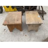 TWO SMALL VINTAGE WOODEN STOOLS