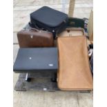 AN ASSORTMENT OF HOUSEHOLD CLEARANCE ITEMS TO INCLUDE A STOOL AND SUITCASES ETC