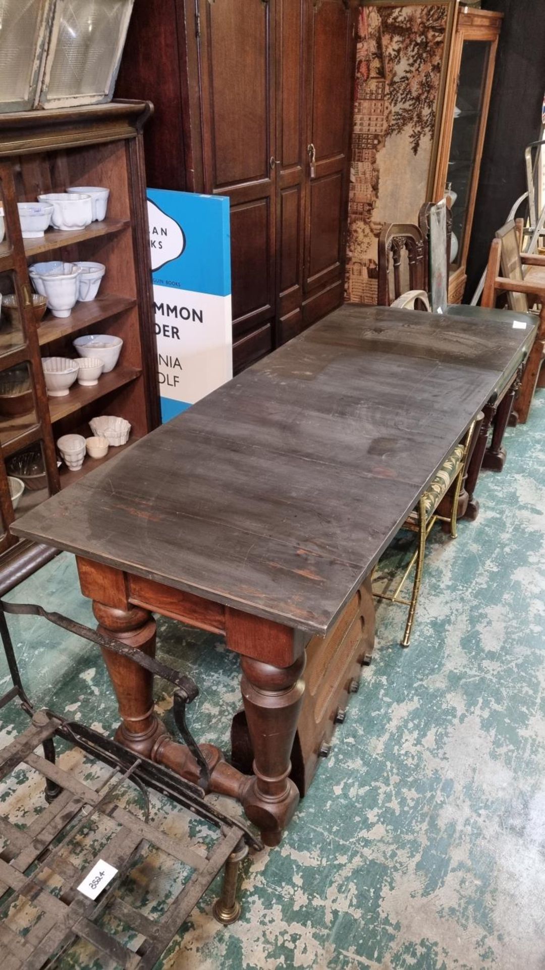 MAHOGANY HALL TABLE - POSSIBLE MARINE INTEREST APPROX 65CM X 166CM - 78CM HIGH