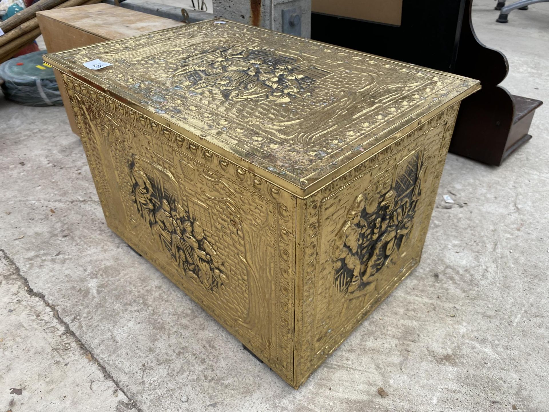 A WALL MOUNTED FIRST AID BOX AND A BRASS LOG BOX - Image 2 of 5