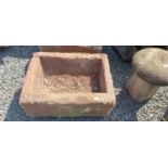 RED SANDSTONE TROUGH APPROX 65CM X 84CM - 36CM HIGH