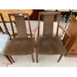 A G-PLAN VAN DYKE BROWN CARVER CHAIR AND DINING CHAIR